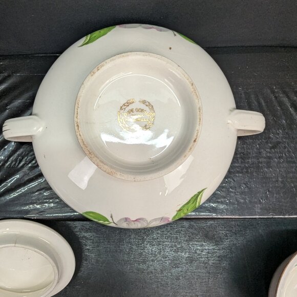 Vintage Pope Gosser China Dogwood Pattern Sugar Bowl with Lid and Teacup - Picture 12 of 13